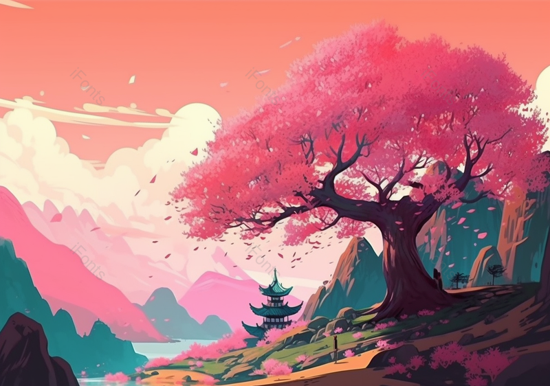 自然风景浪漫樱花插画背景图,插画/手绘图,插画/手绘图库,插画/手绘图下载,插画/手绘